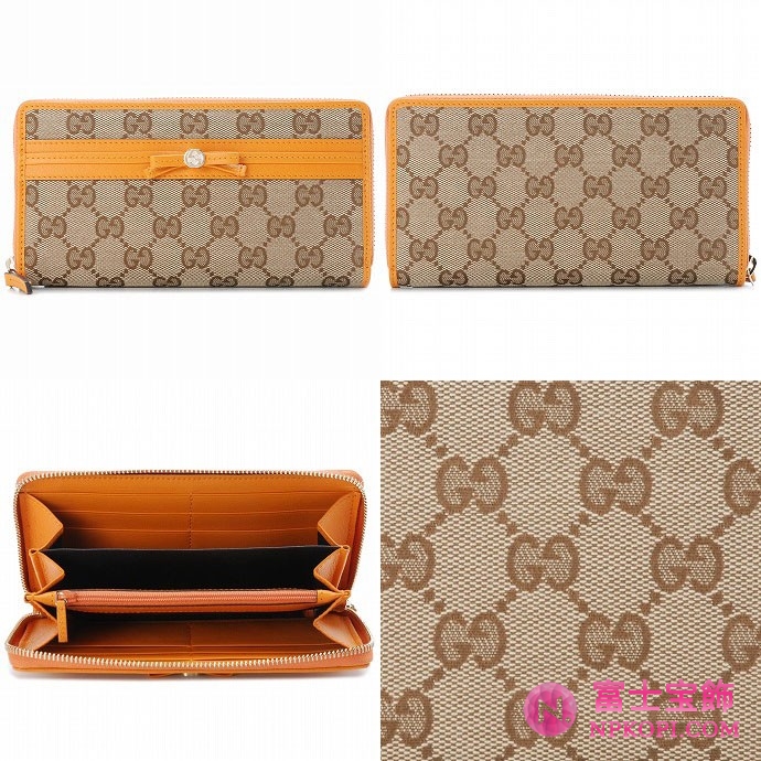 GUCCI/グッチ 2012年春夏新作MAYFAIRキャンバスGG柄ボウリボンラウンドファスナー長財布 257003 FAFXG 8307 